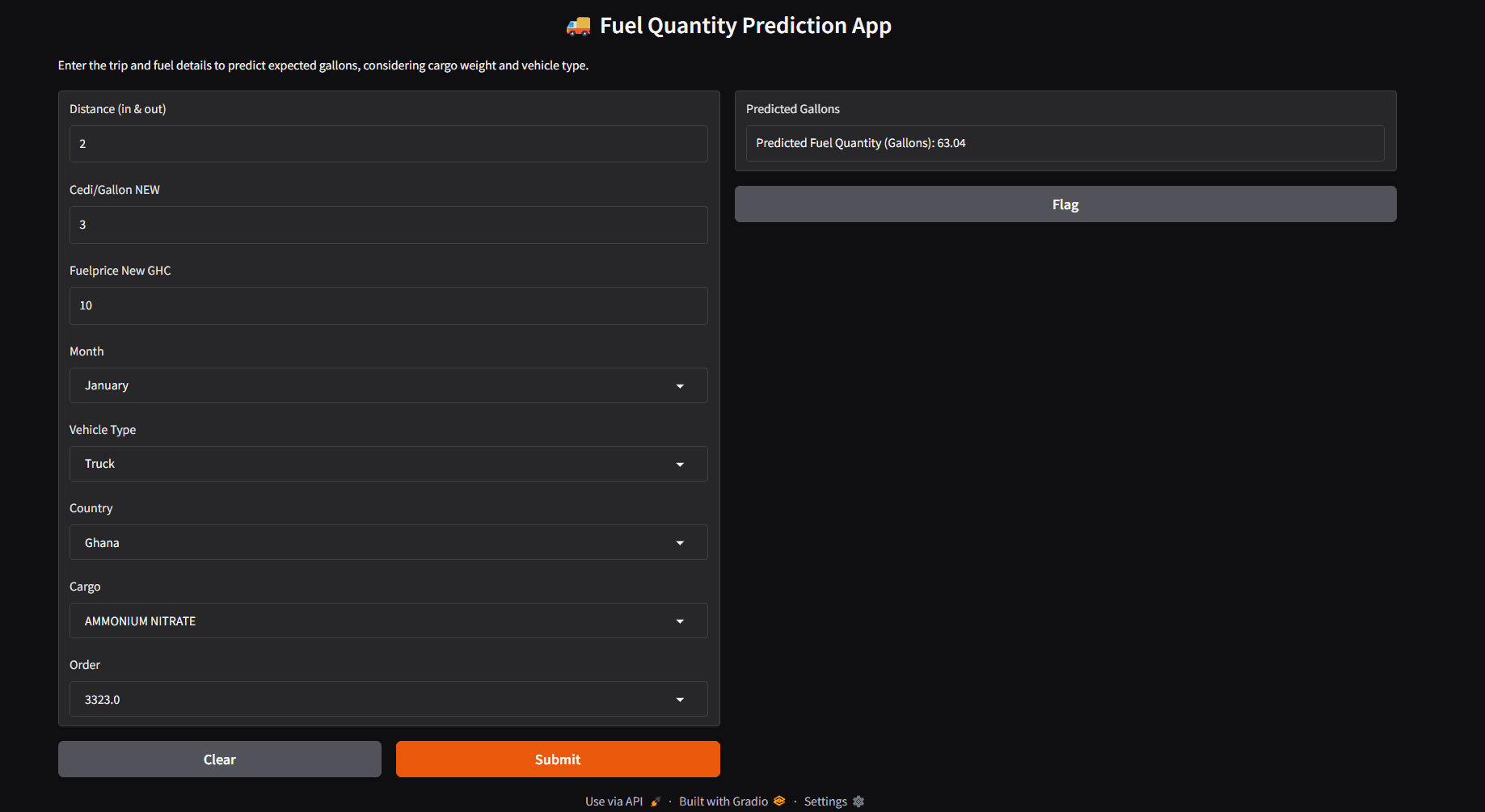 fuel quantity predictor app